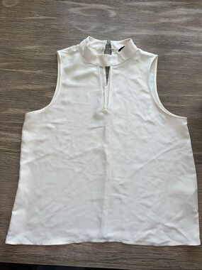 Banana Republic White Sleeveless Mock Neck Keyhole Blouse